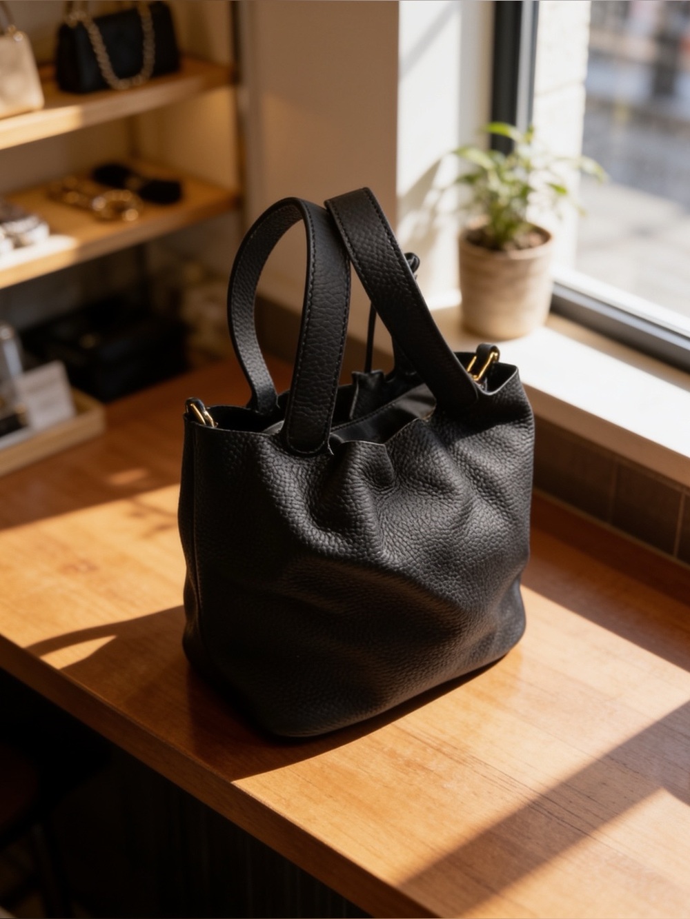 Small Classic Black Lock & Key Leather Bag - Elegant